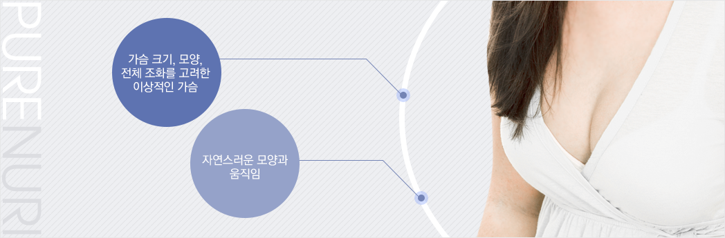 가슴 크기, 모양, 전체 조화를 고려한 이상적인 가슴, 자연스러운 모양과 움직임